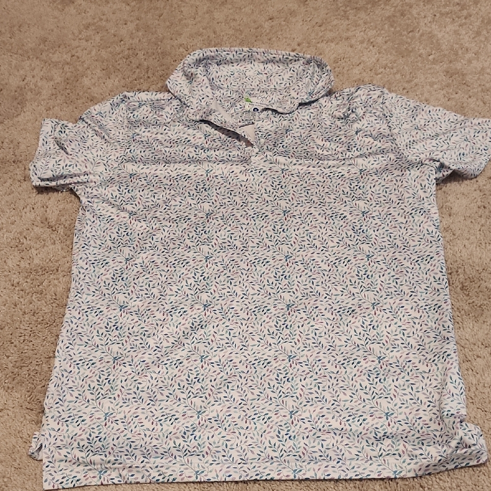 Light Blue Leaf Print Polo Shirt